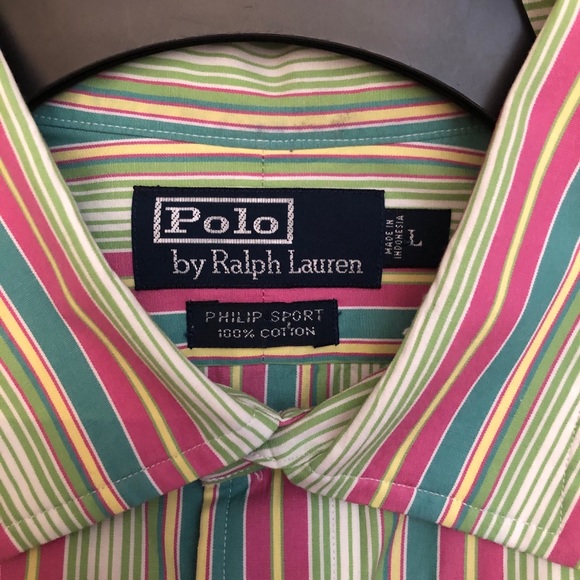 Ralph Lauren Button Up Dress Shirt- Pastel Pinstripe - Picture 2 of 3
